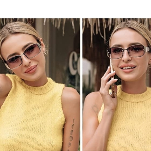 New Vintage Sunglasses for Women Men Rectangle Rimless Metal Shades